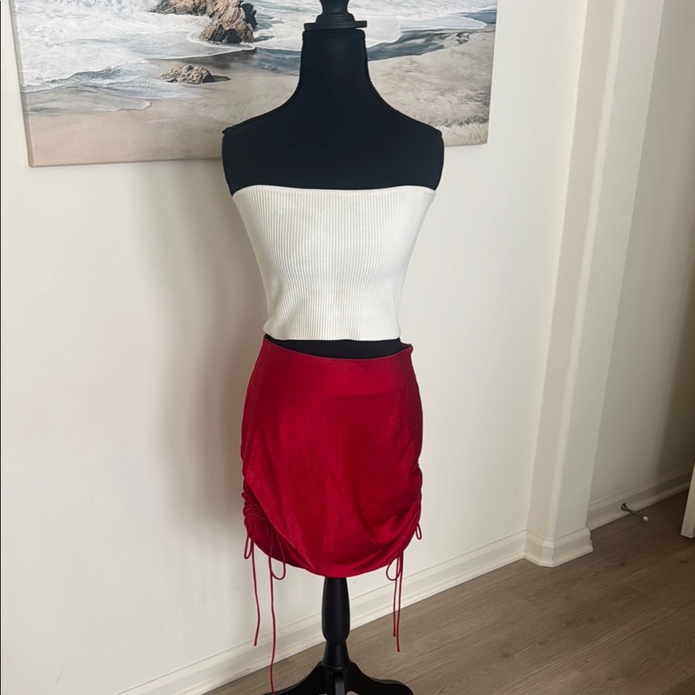 Tiger Mist Red‎ Ruched Bubble Mini Skirt